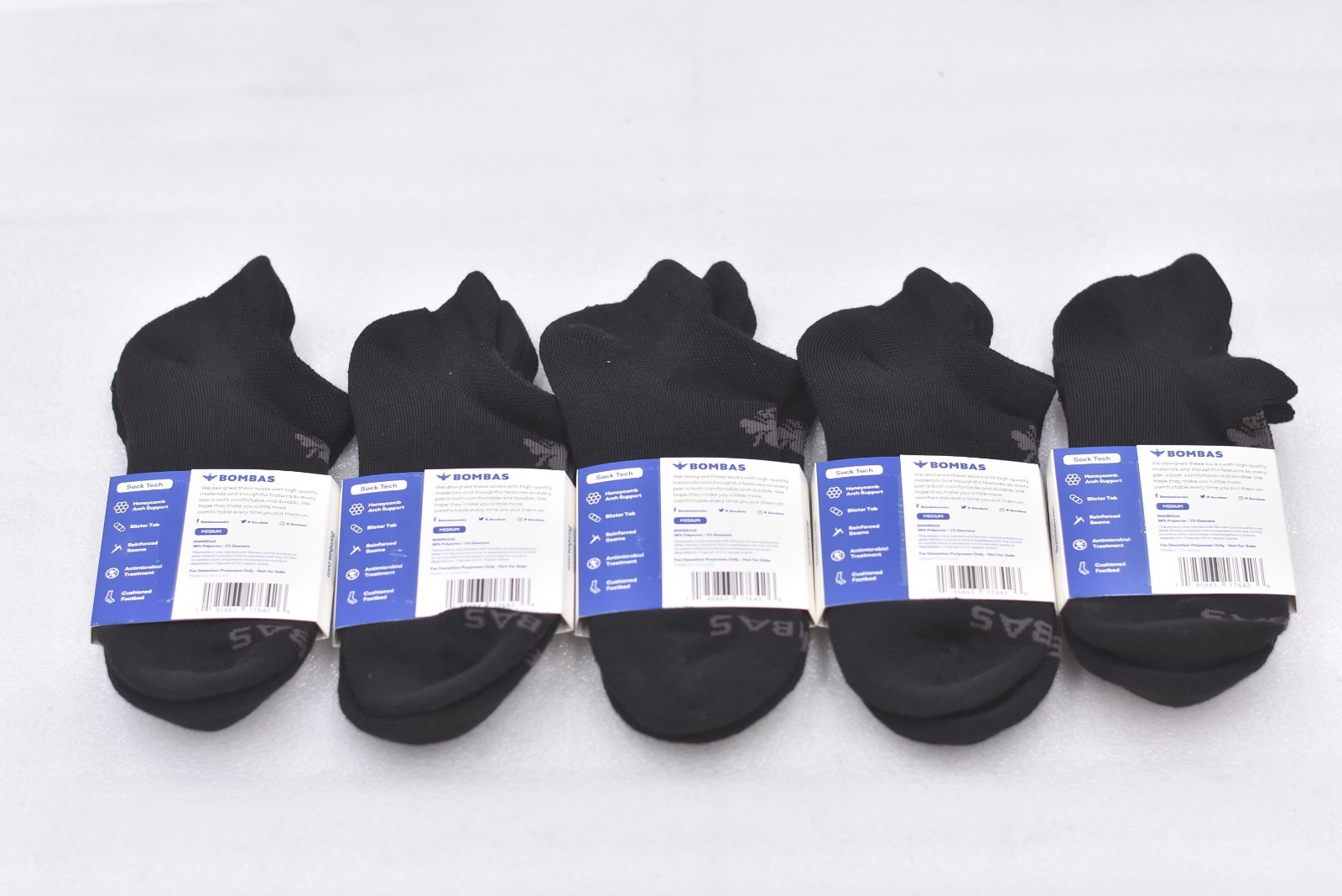 Lot of 5 Bombas Women’s Cushioned Comfort Ankle Socks Black Size Medium