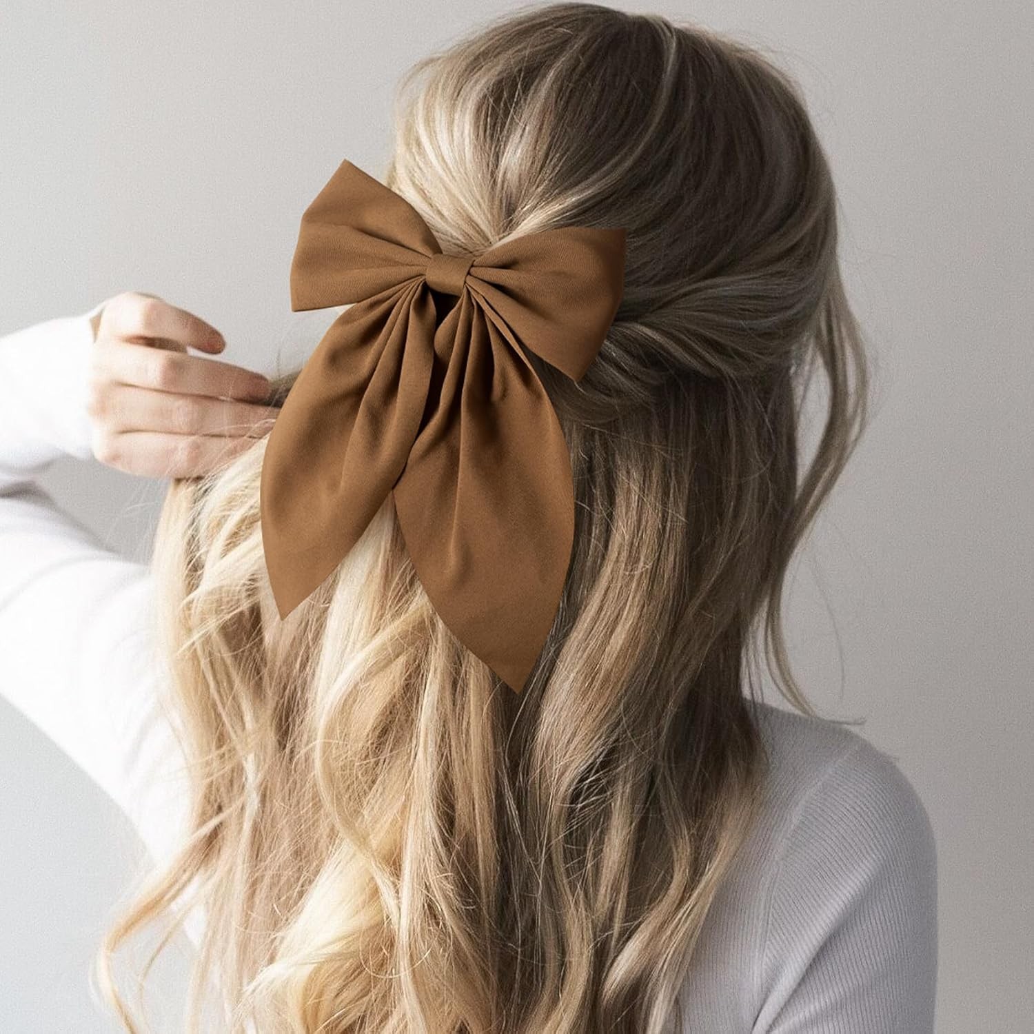 1 Pcs Khaki Color Hair Bows , Cute Silky Satin Womens Hair Bows