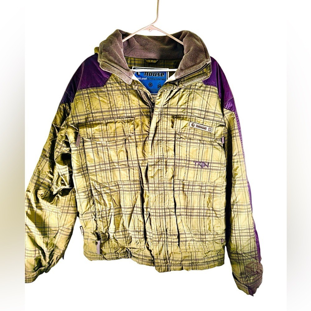 House Bomb Proof Green Plaid Snowboard Ski Jacket Men Large Waterproof Snow EUC