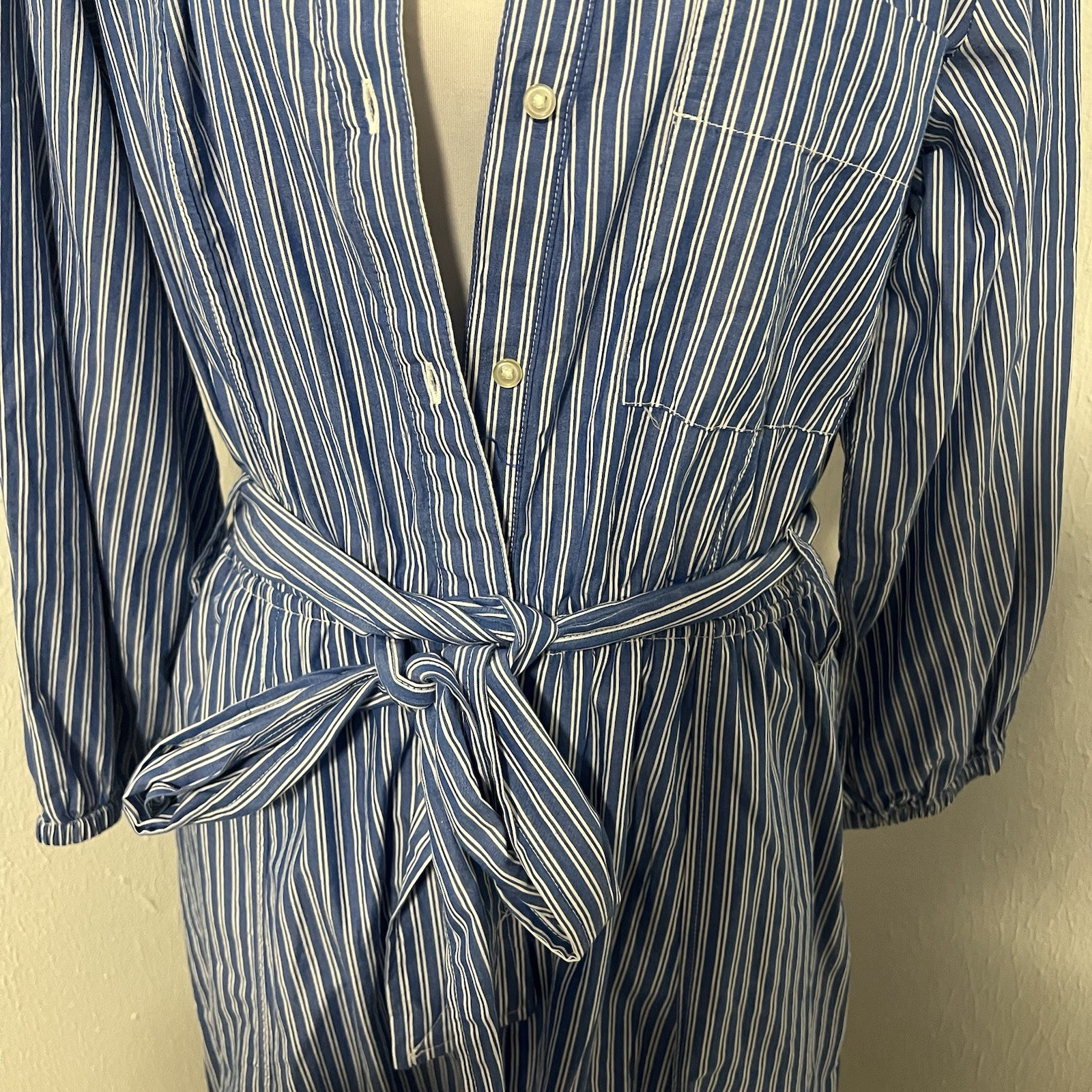 Free Assembly Women’ Belted Midi Long Sleeve Shirtdress Pockets Large 100 Cotton
