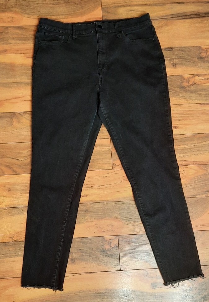 A.n.a Womens High Rise Skinny Jeans Frayed Raw Hem Size 16 Black Denim