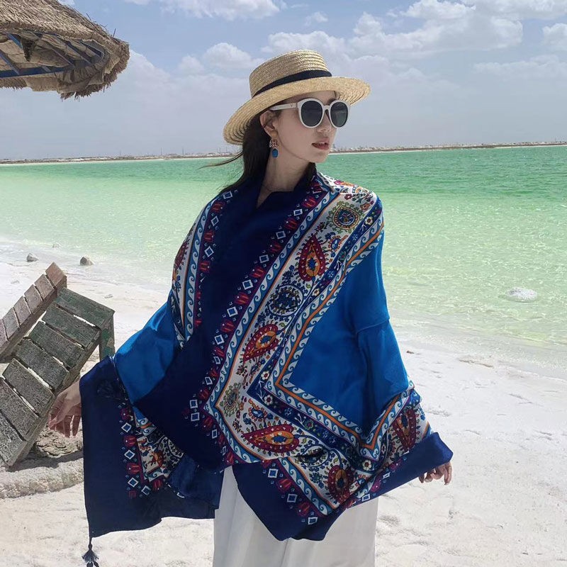 Ethnic Cotton Linen Scarf Shawl Wrap Large Cover for Travel Sun Outdoor Outfit