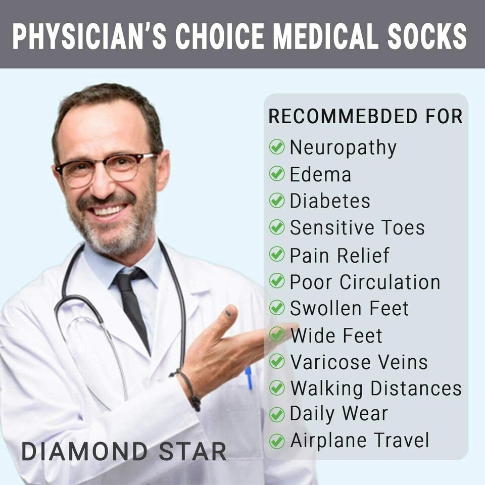 6 Pairs Black Diabetic Ankle Quarter Crew Socks Health Circulatory Cotton Men’s