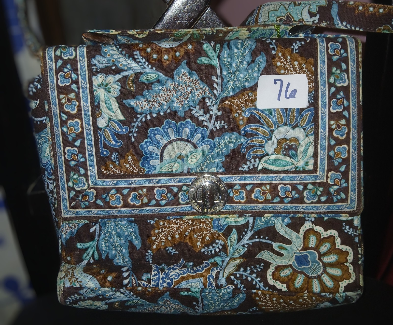 Vera Bradley Women’s Blue/Brown Floral Quilted Shoulder Bag, Zip, Lined, Medium