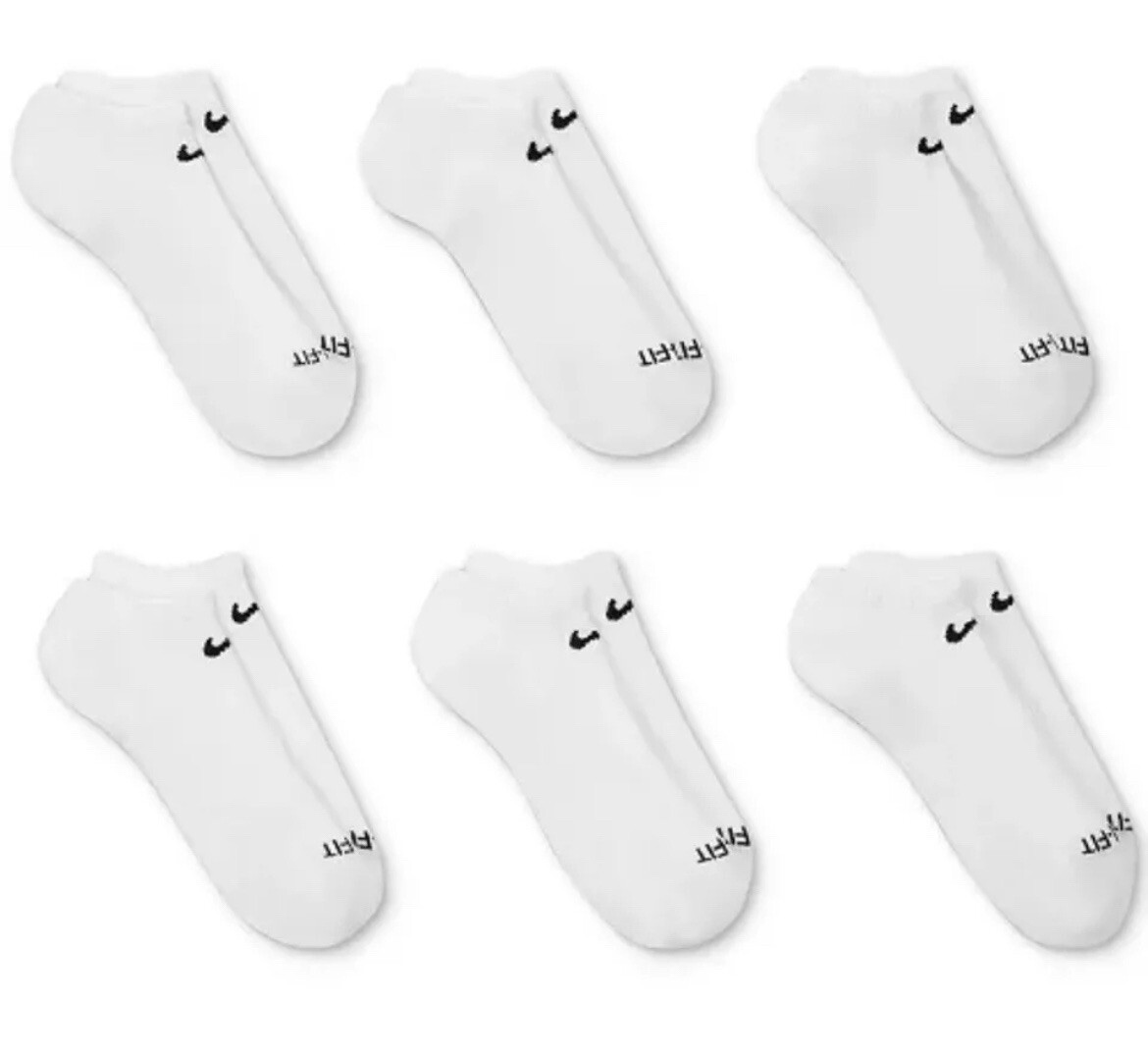 Nike Everyday Plus Cushion White no show Socks – 6 Pair Pack – NWT