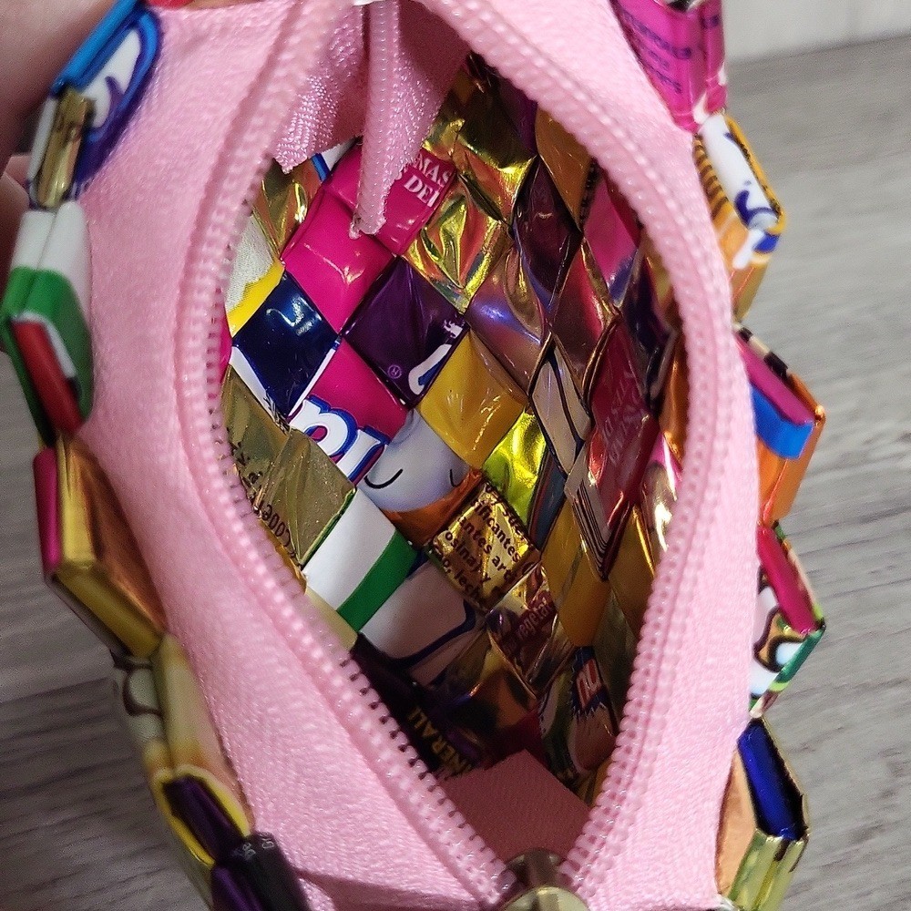 Recycled Wrapper Zippered Pouch Eco Friendly Upcycled Material Colorful