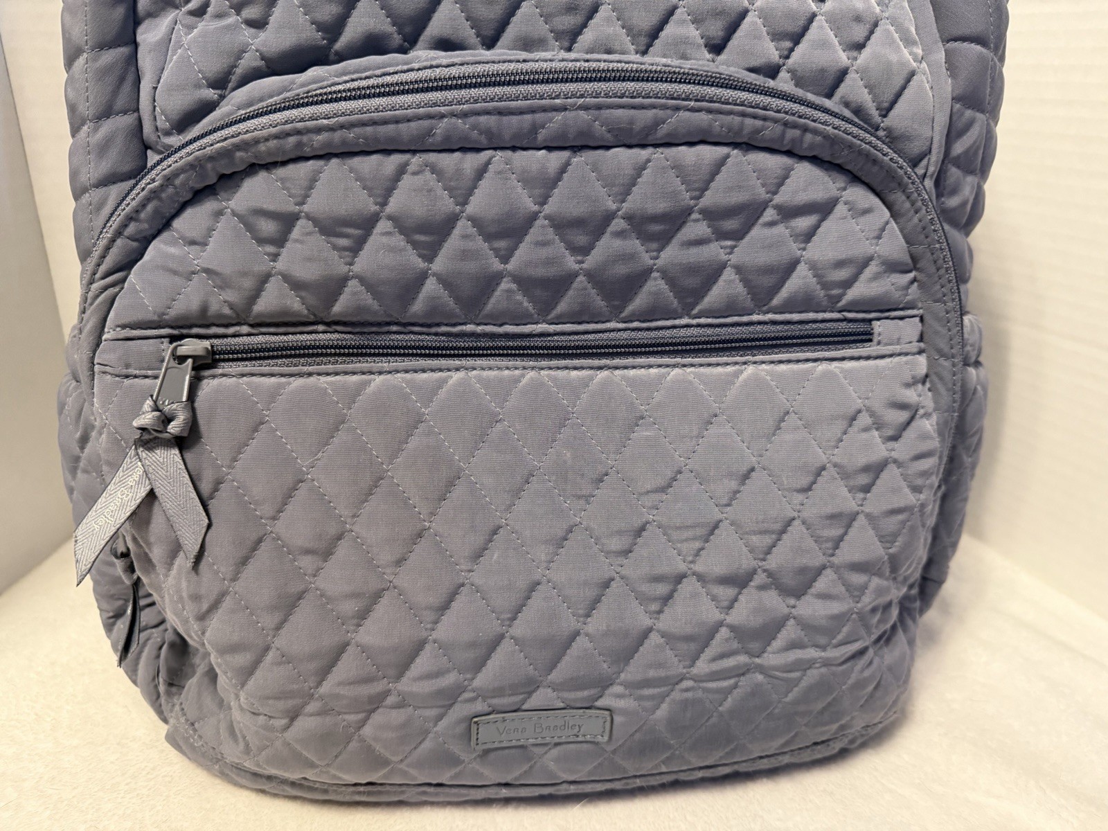 Vera Bradley Essentials Large Backpack Carbon Gray Quilted Rose Flower Lined EUC