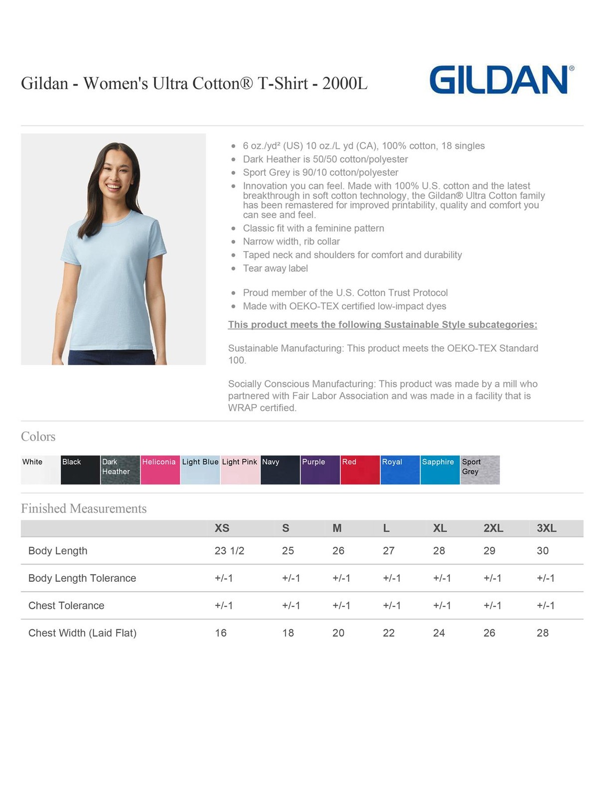 Gildan Women’s Ultra Cotton T Shirt Short Sleeve Tee Classic Fit T-Shirt G200L