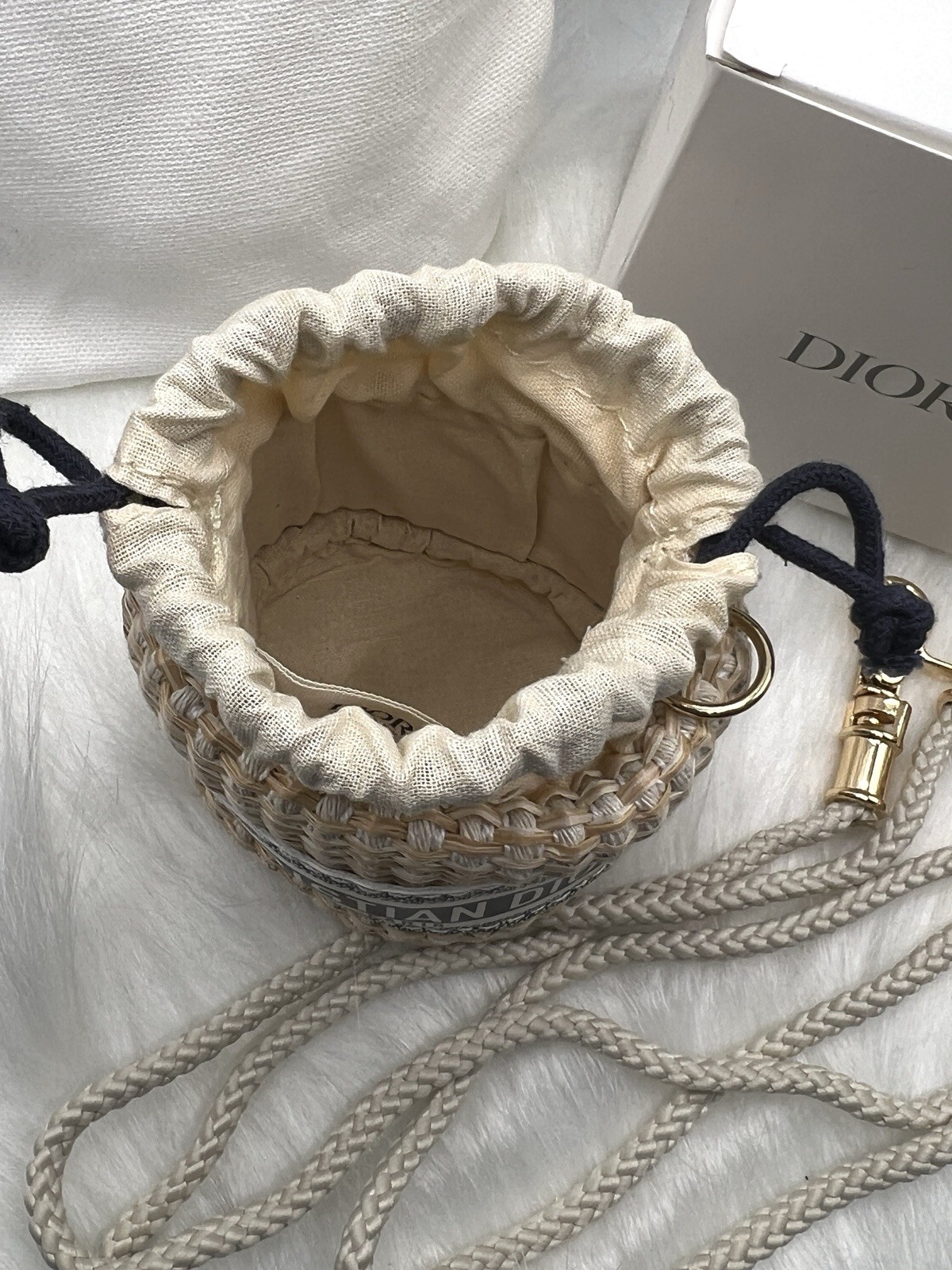Christian Dior Mini Bucket Bag Straw Raffia Pouch VIP Novelty GWP Duster Box