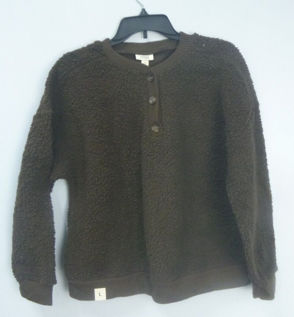 a.n.a. Dark Brown Sherpa Long Sleeve Henley Pullover Sz Extra Small