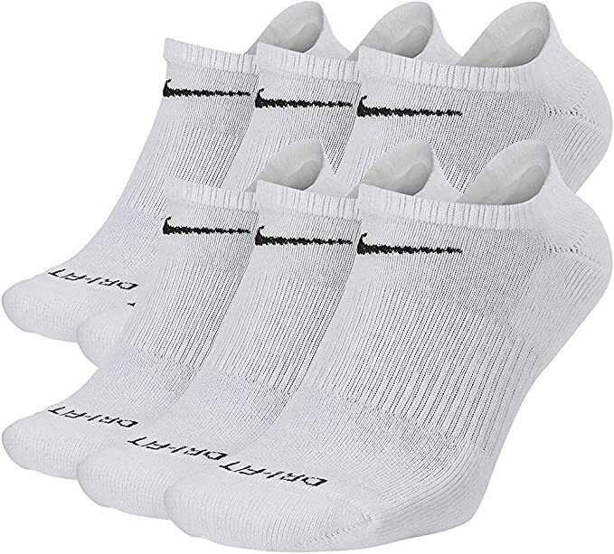 Nike Everyday Plus Cushion No Show 6-PK, White/Black SX6898-100 LARGE 2-PACK LO