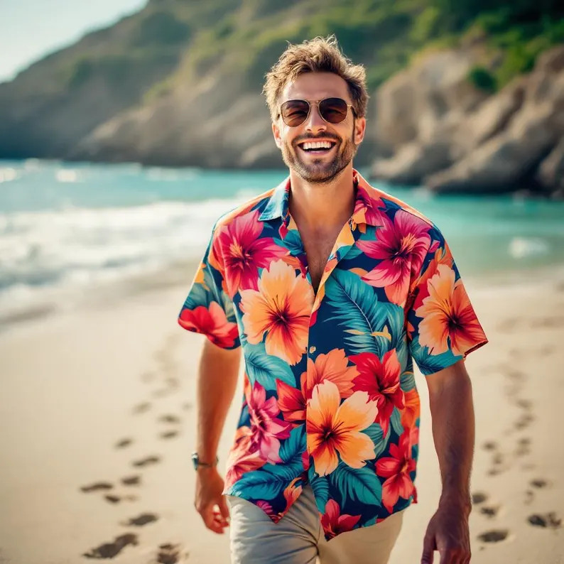 Floral Chest Tropical Summer Hawaiian Shirt V7