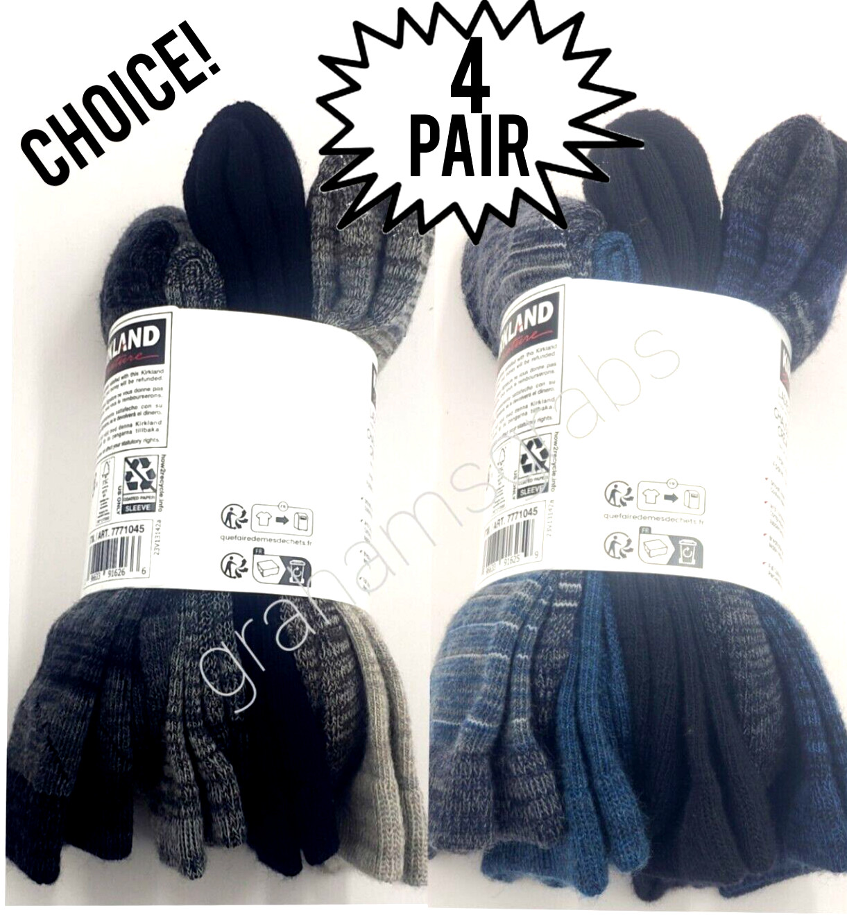 KIRKLAND LADIES WOMENS EXTRA FINE MERINO WOOL BLEND CREW SOCKS (4 PAIR) CHOICE!