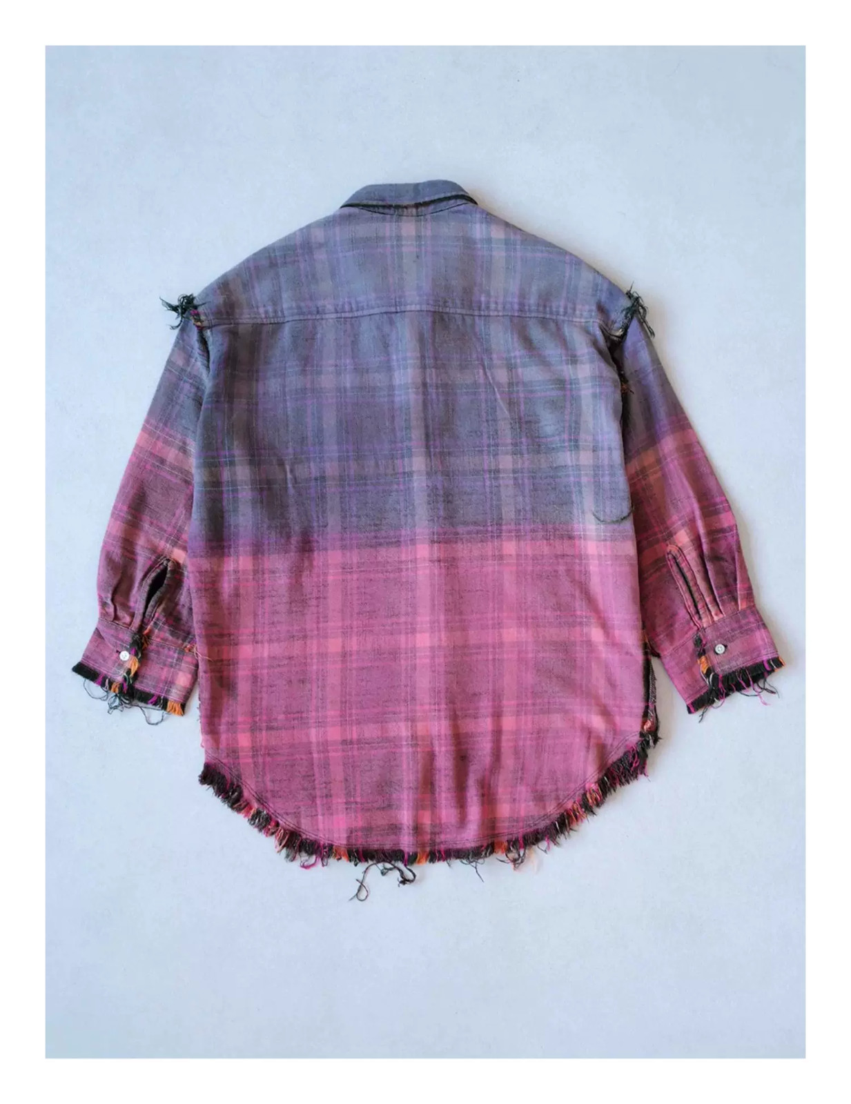 R13 26SS Reversible Shredded Seam Drop Neck Shirt purple multi/green Size S