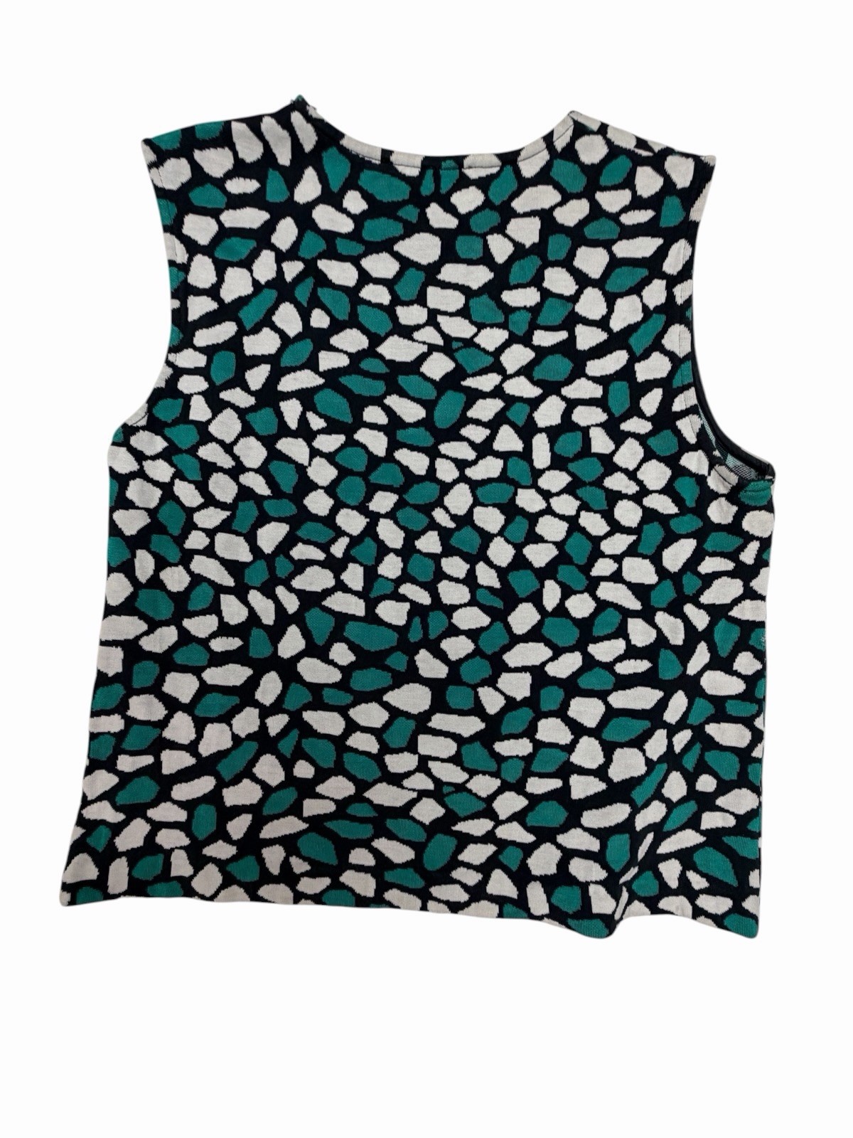St. John Santana Knit Sleeveless Shell Tank Top Black White Teal Print Size M