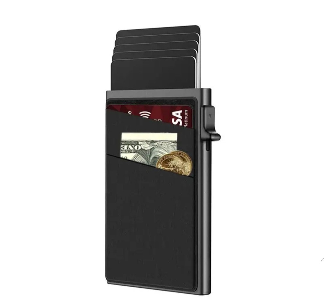 Minimalist Designer Pop-Up Wallet – Slim RFID-Blocking Aluminum ID & Credit Card