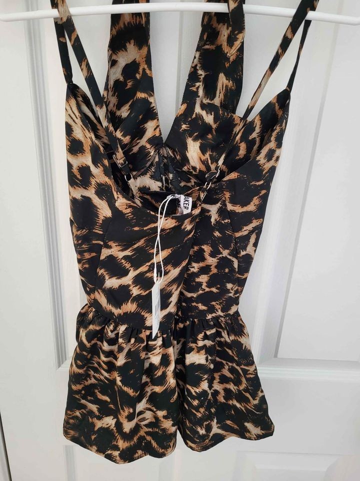 NWT Walter Baker Animal Print Halter Top Blouse Brown Leopard Sleeveless S