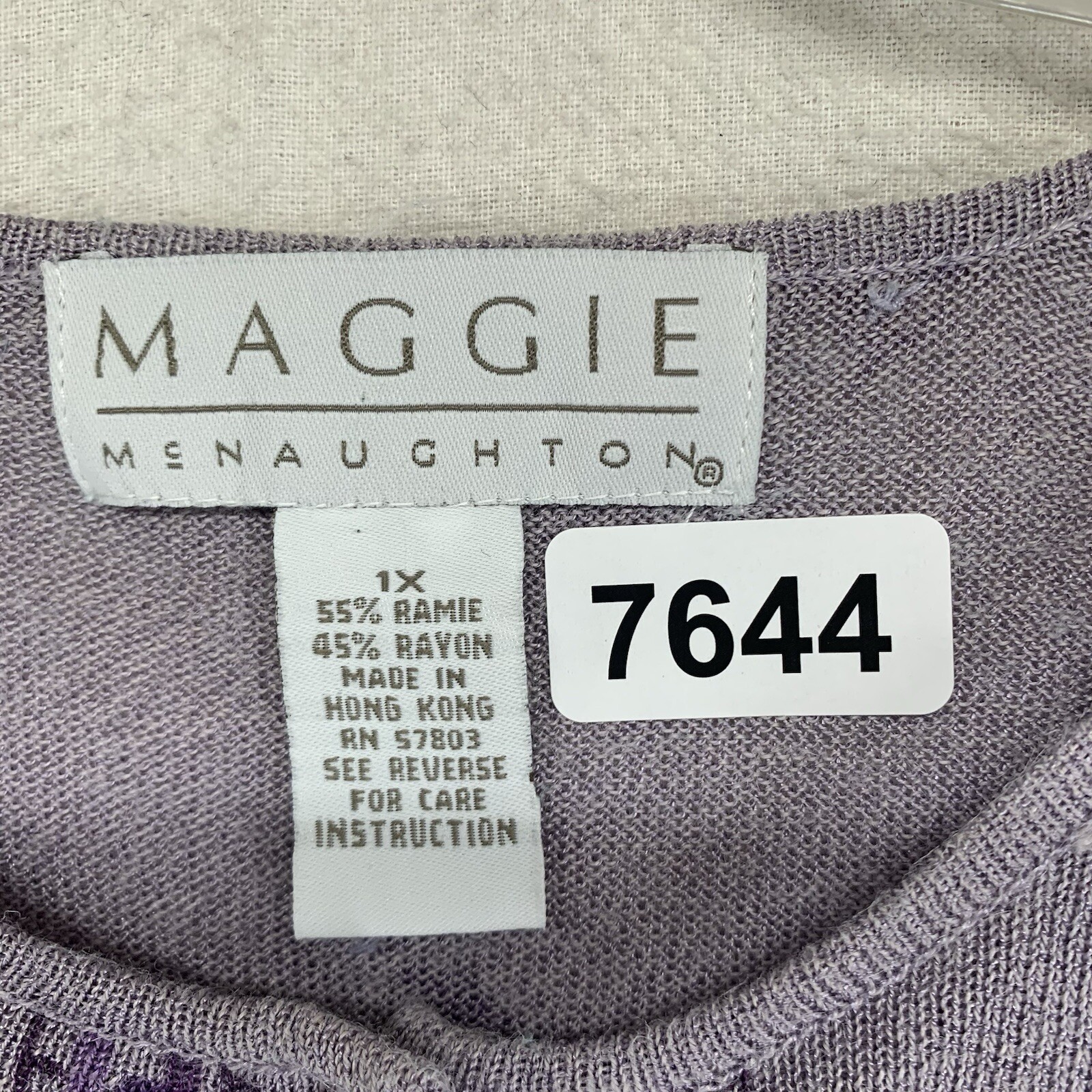 Women’s Knit Top 1X Light Purple Embellished Paisleys Button Up 42×24 Boxy Fit