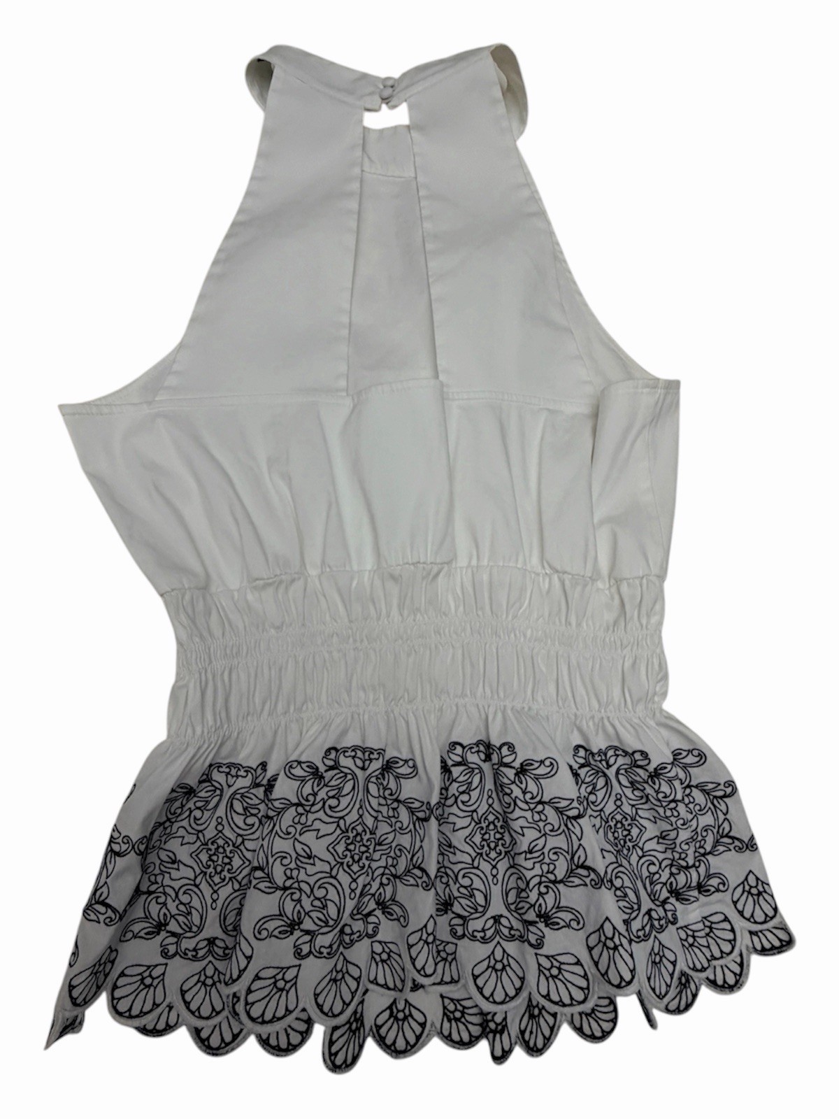 White House Black Market Size 8 Mock Neck Halter Top Embroidered Scallop Hem