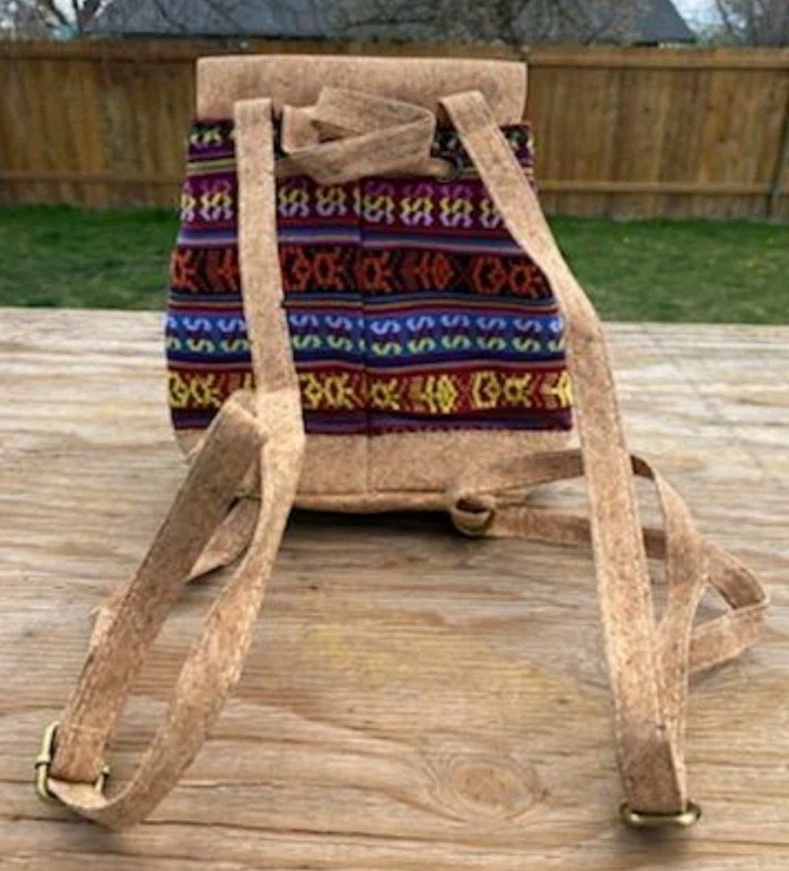 Vegan Cork Backpack Colorful Textile Fabric Small Eco-friendly Southwest Boho