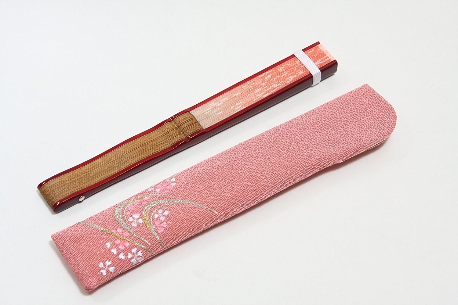 Hasegawa Silk Folding Fan Sakura Pink Kyoto Traditional with Silk Case&Box