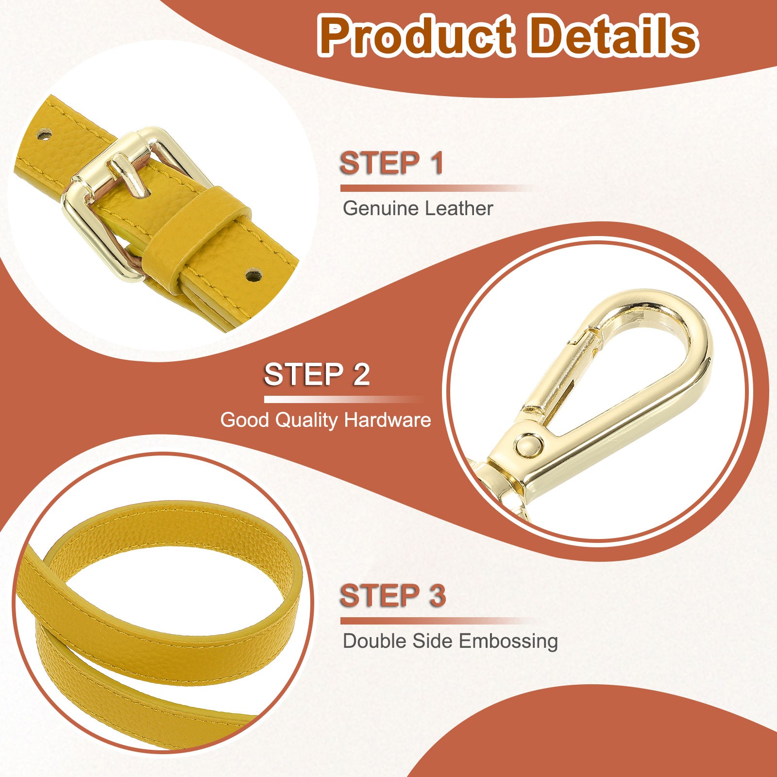 0.7″ Genuine Leather Purse Strap for Bag (Earthy Yellow, Gold Buckle)