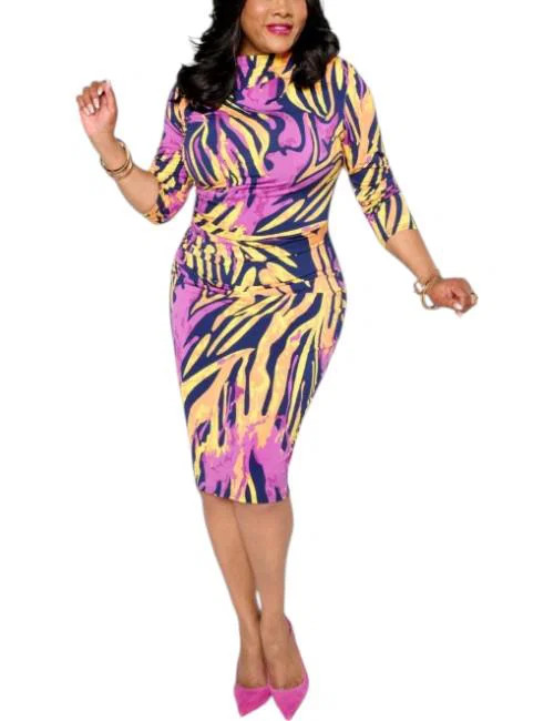 Vivica A. Fox Women’s Signature Ruched Knit Midi Dress Abstract Zebra