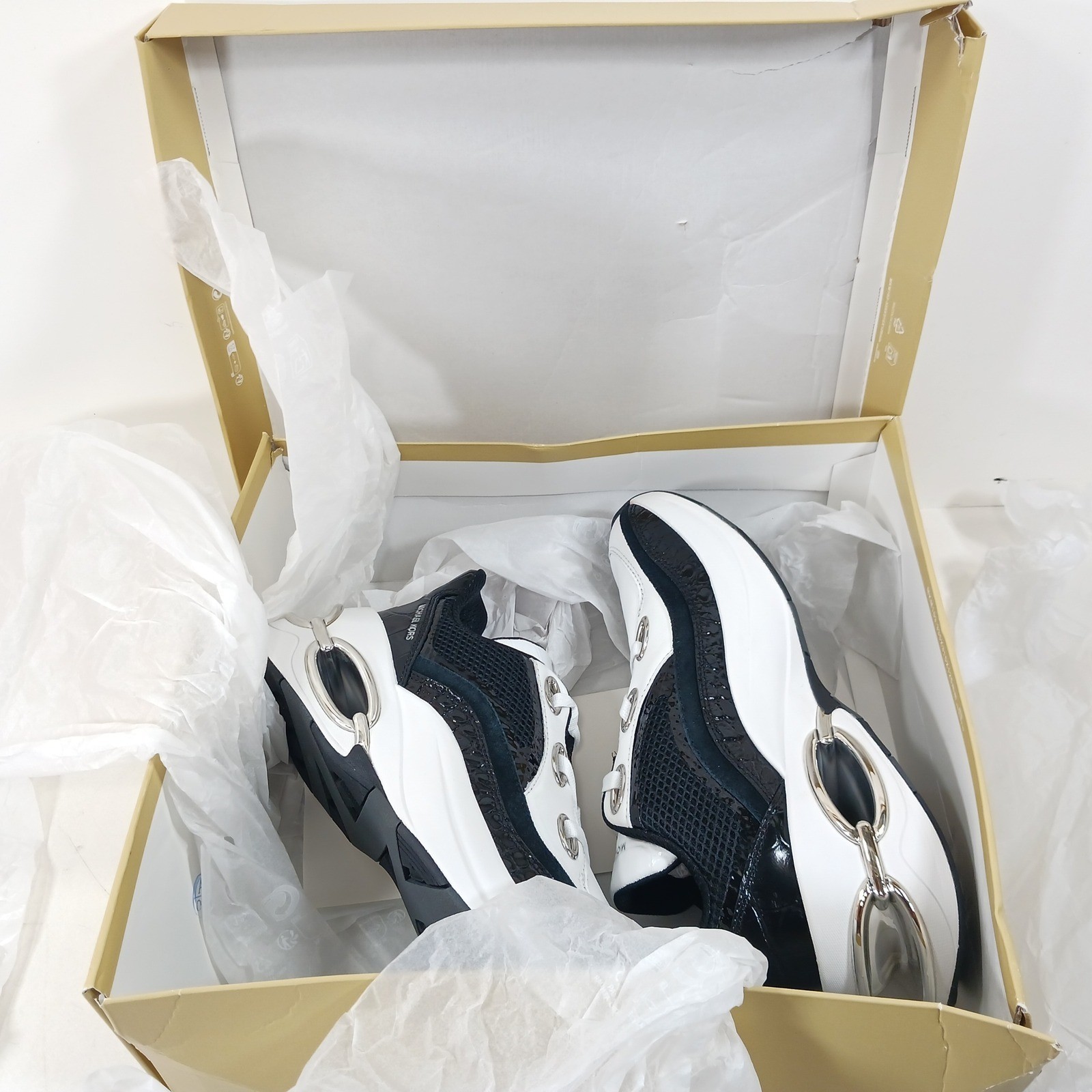 Michael Kors Toni Trainer Circular Air Mesh XL Black White Sneakers 9.5M