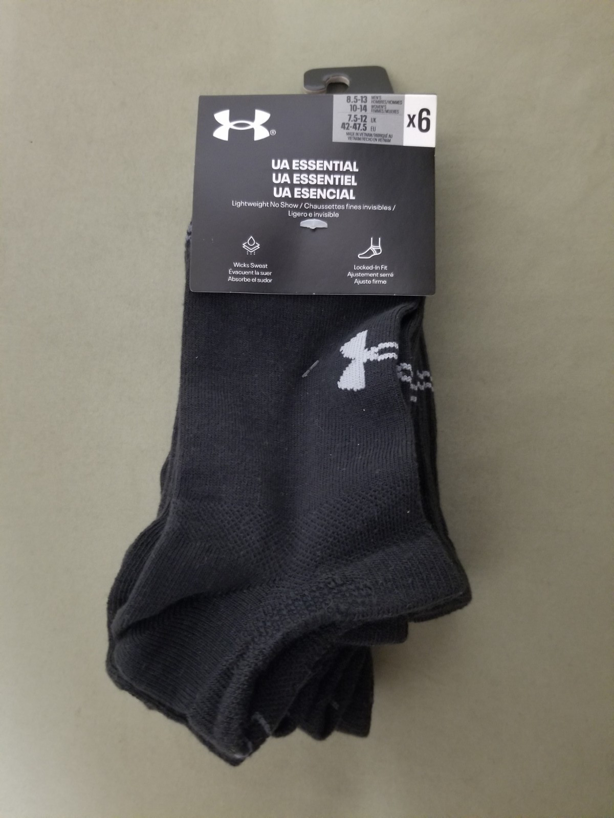 New Under Armour UA Essential 6 Pair Cushioned Lightweight No Show Socks.