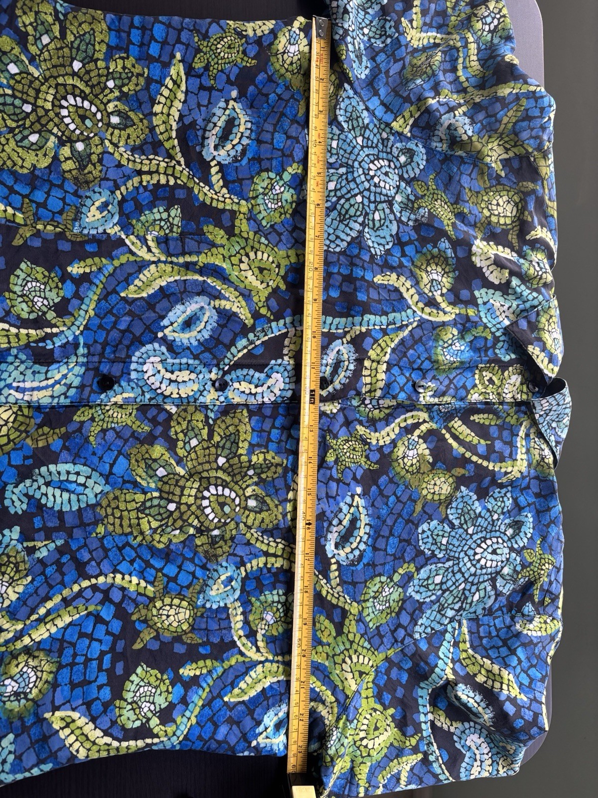 Chicos Womens 100% Silk Long Sleeve Teal Print Blouse Size 3