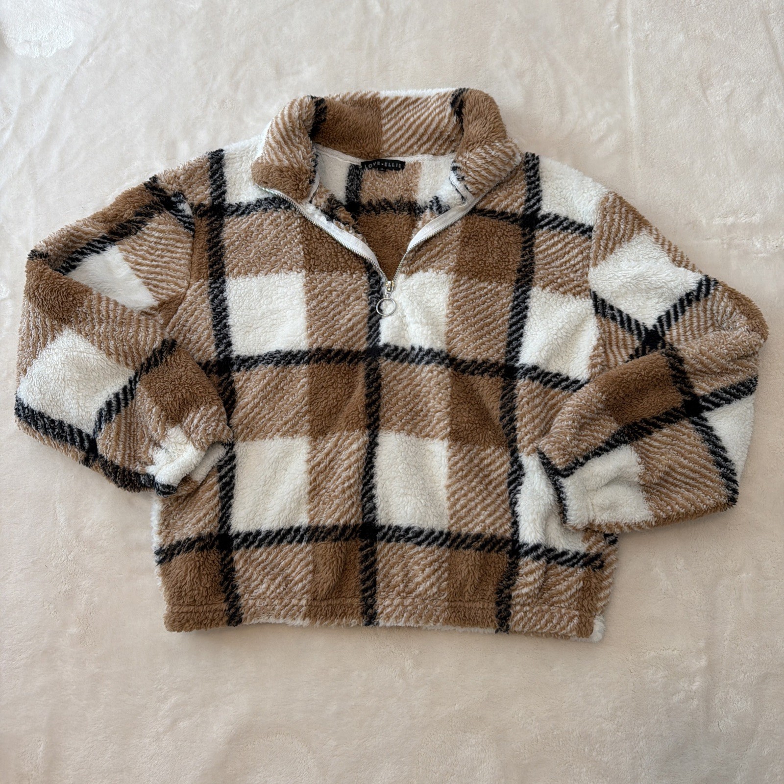 Love Ellie Sherpa Plaid beige/ white-Quarter Zip Fleece , gorpcorp. Size M