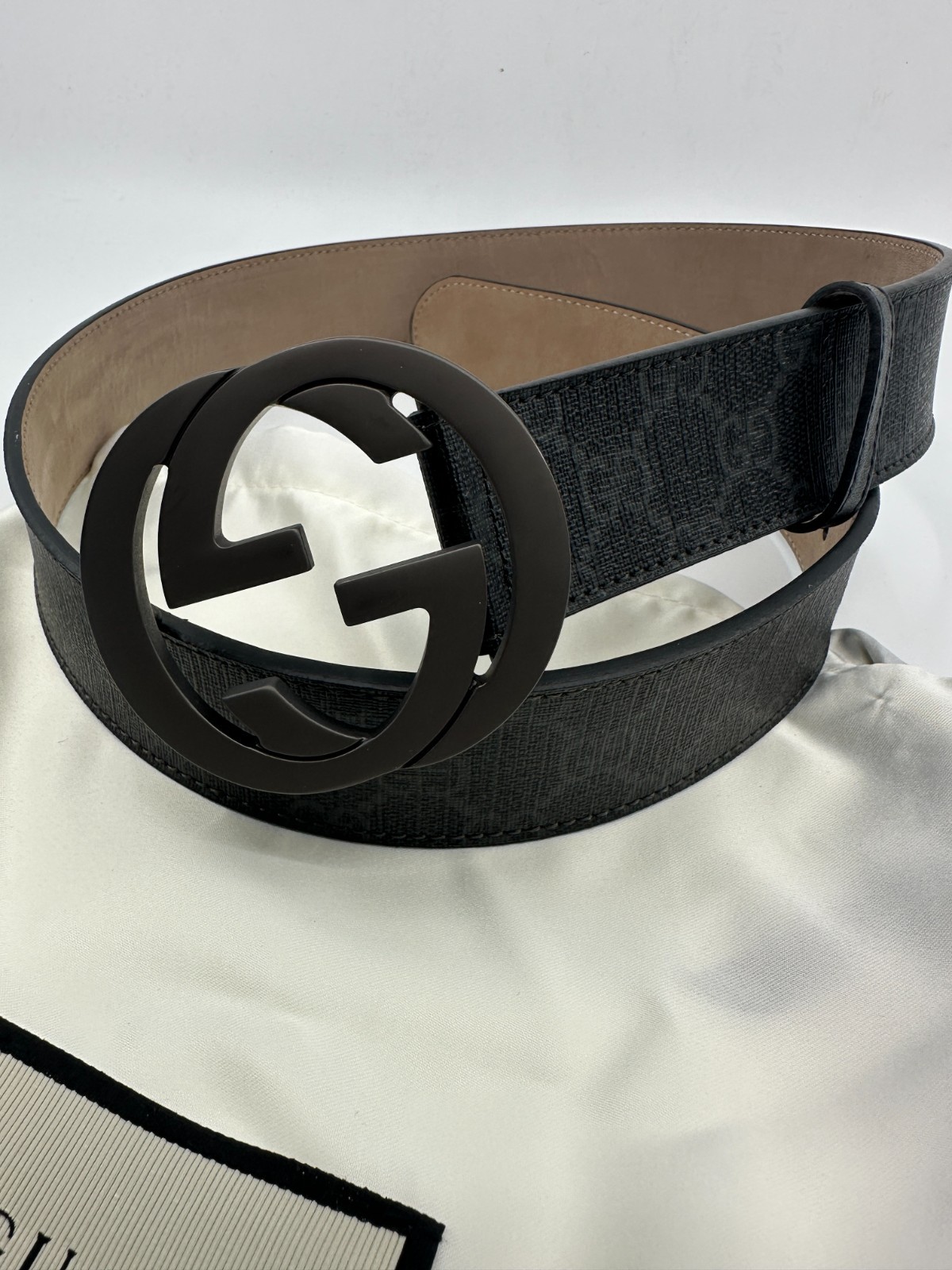 GG Mono Black/GreyGUCCl Canvas Belt with Black Buckle