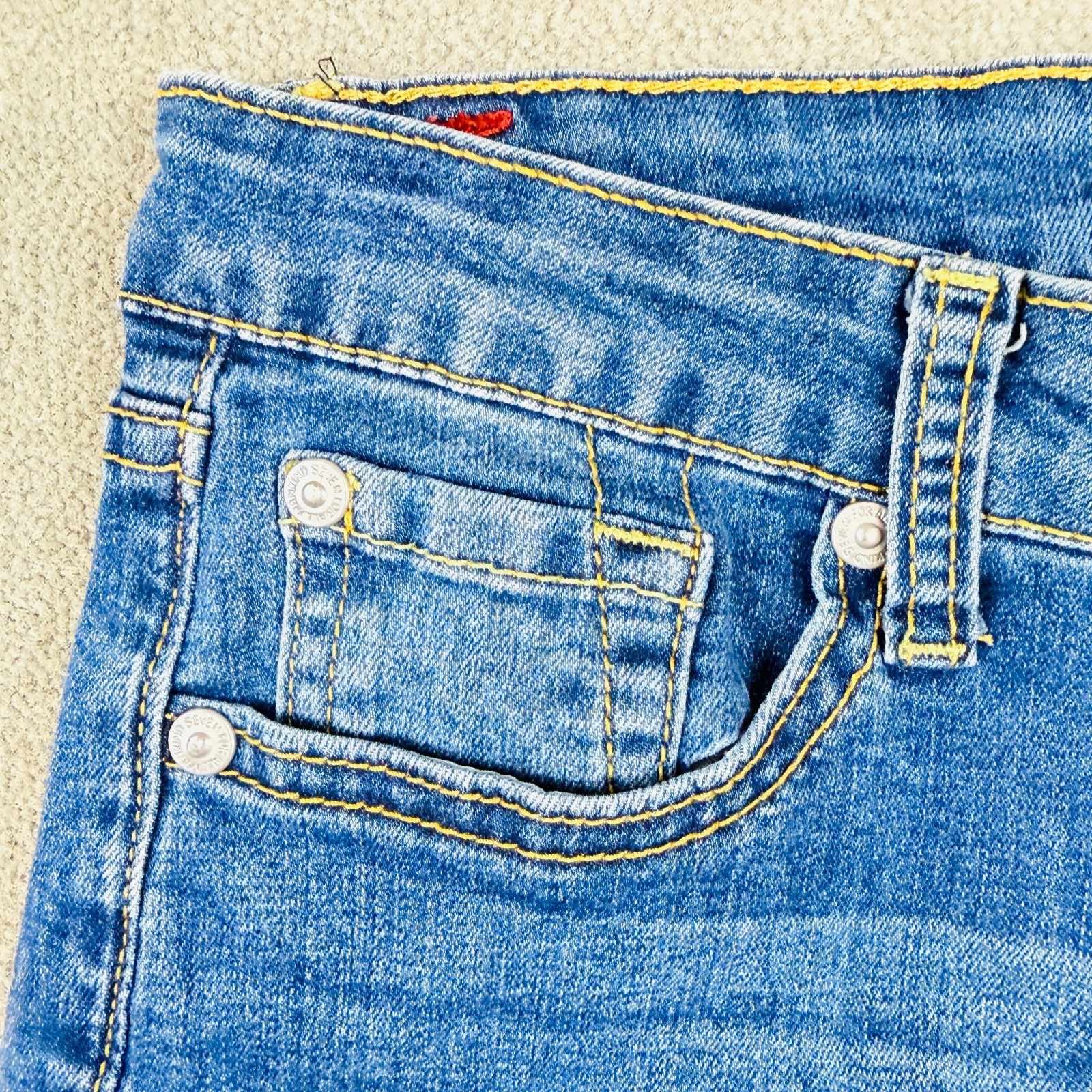 7 For All Mankind Denim Shorts Womens Size 12 Dark Wash Blue Embroidered Pockets