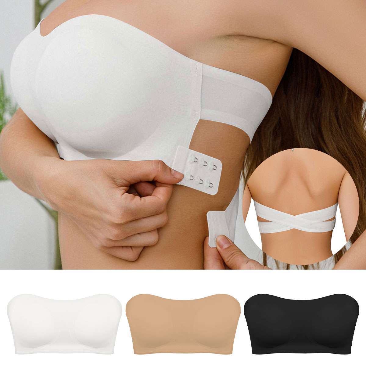 Women Basic Stretch Seamless Strapless Bandeau Tube Top Bra Padded Underwear