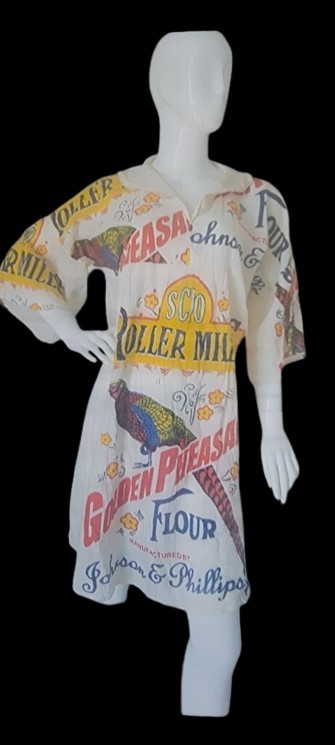 Flour Sack Dress Pheasant Vintage Look Feed Sack Garden Hippie Boho One Size