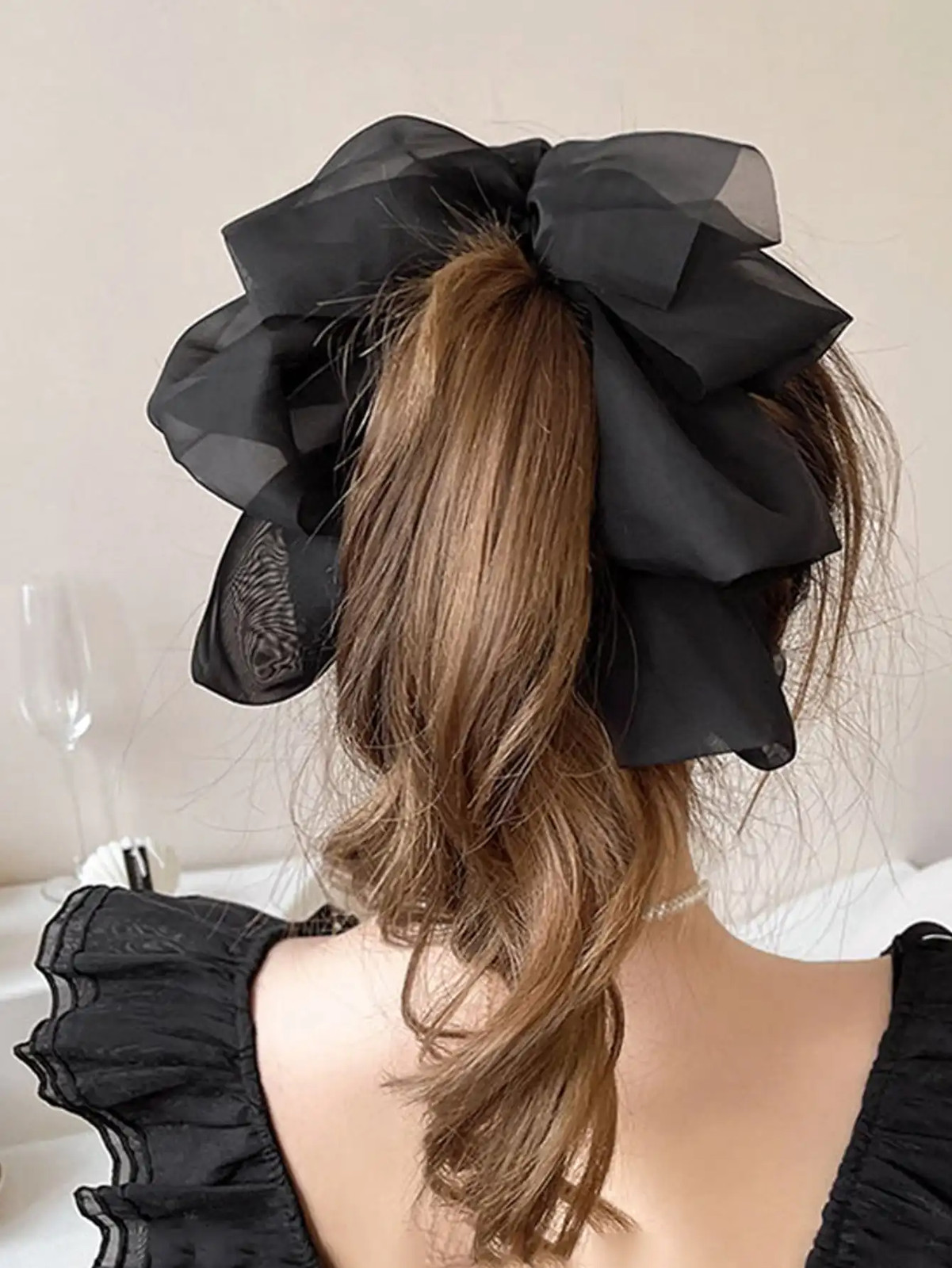 1Pcs Fashion Solid Chiffon Mesh Bow Ribbon Banana Hair Clips For Women Girls