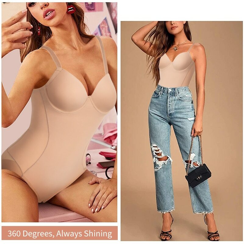 Women Seamless Tummy Control Backless Bodysuit Corset Built in Bra Body Shaper
