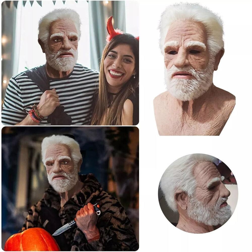 Realistic Halloween Latex Human Wrinkle Face Mask Old Man Full Head Headwear US
