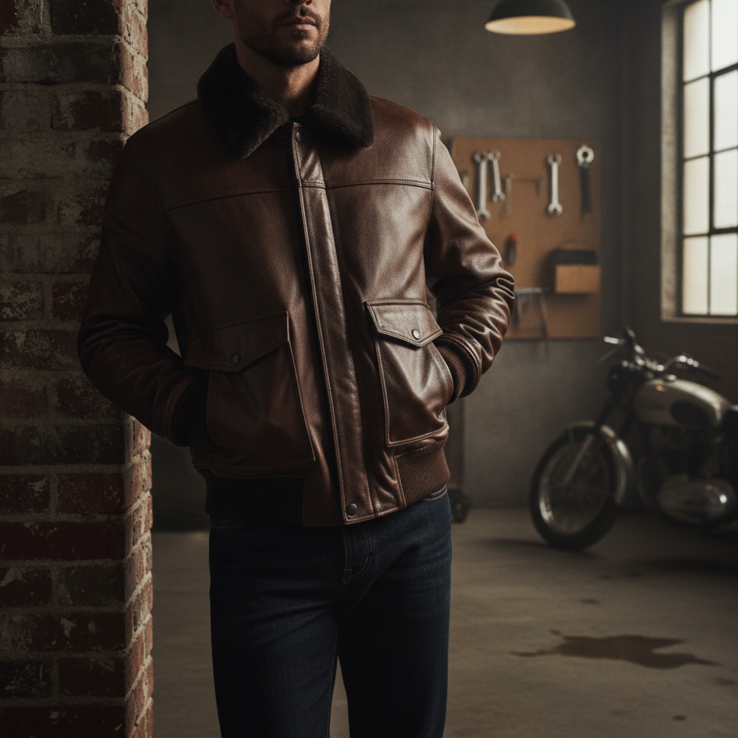 Mens Brown Real Leather Bomber Jacket G-1 Flight Pilot Winter Coat Fur Collar