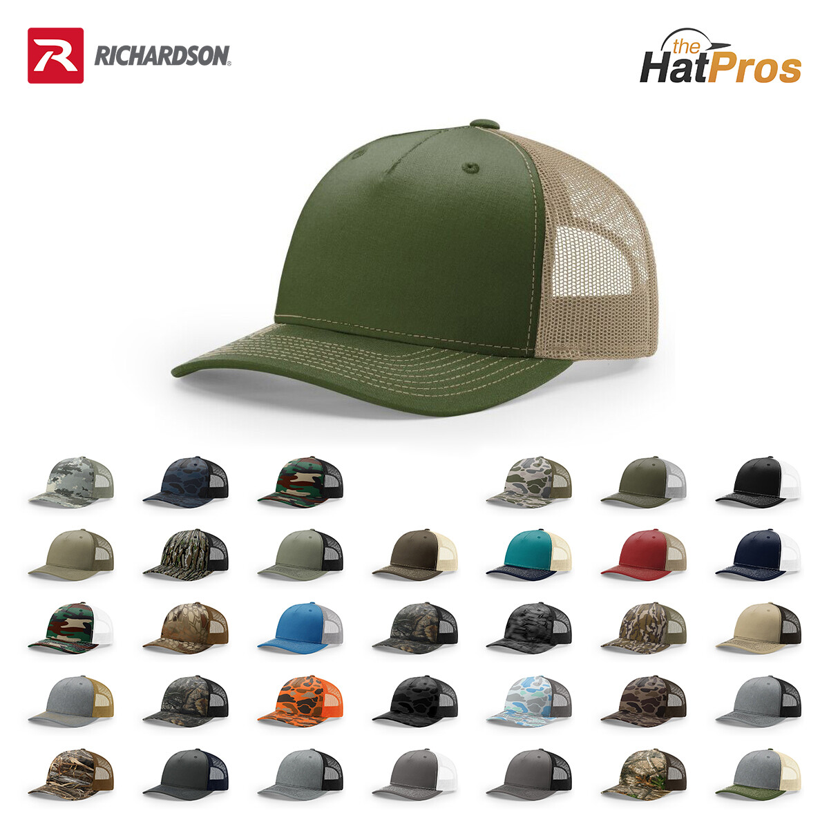 Richardson 5 Panel Trucker Cap 112FP Classic Style with Adjustable Duck Camo
