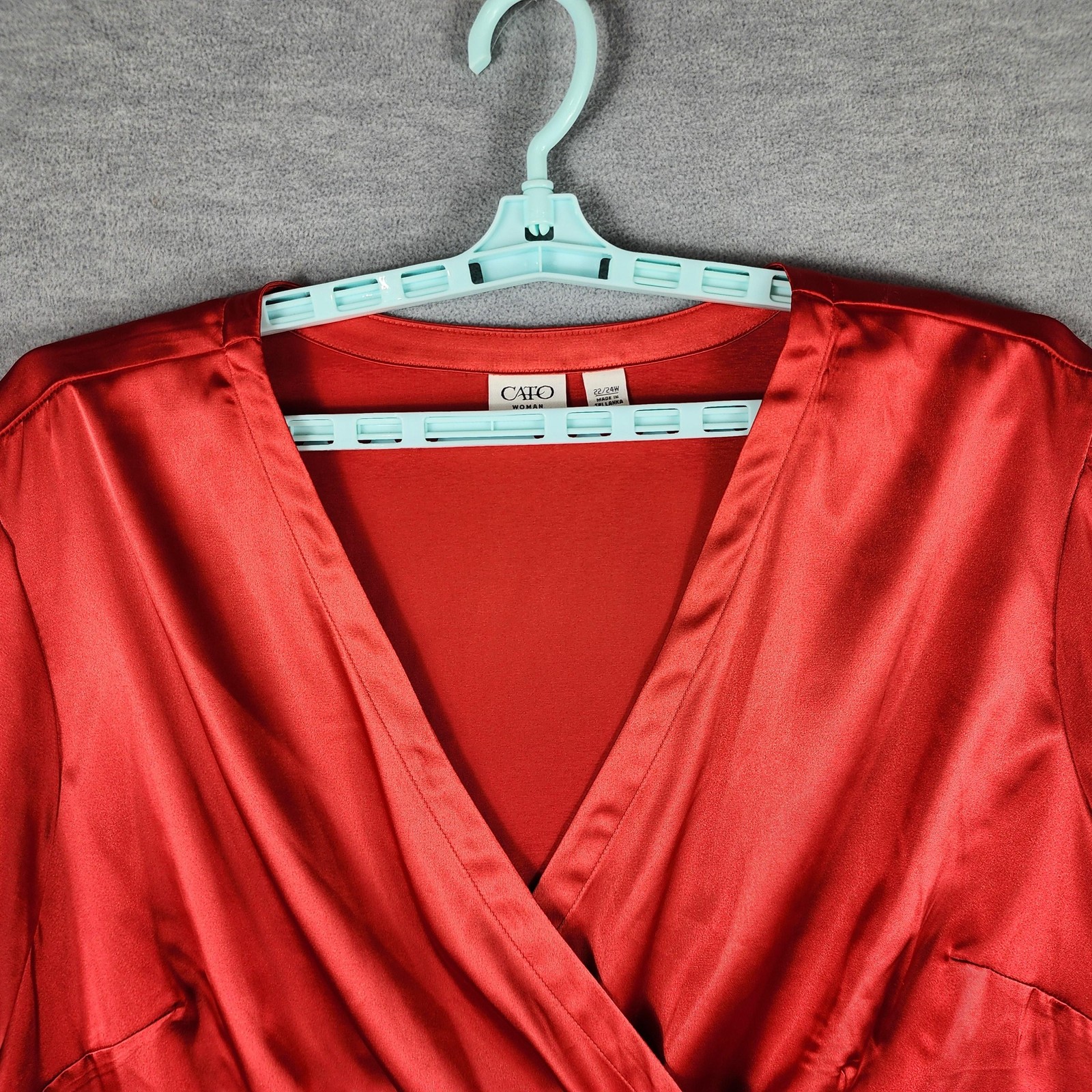 Cato Blouse Womens 22W 24W Red Satin V Neck Wrap Short Puff Sleeve Tunic Top