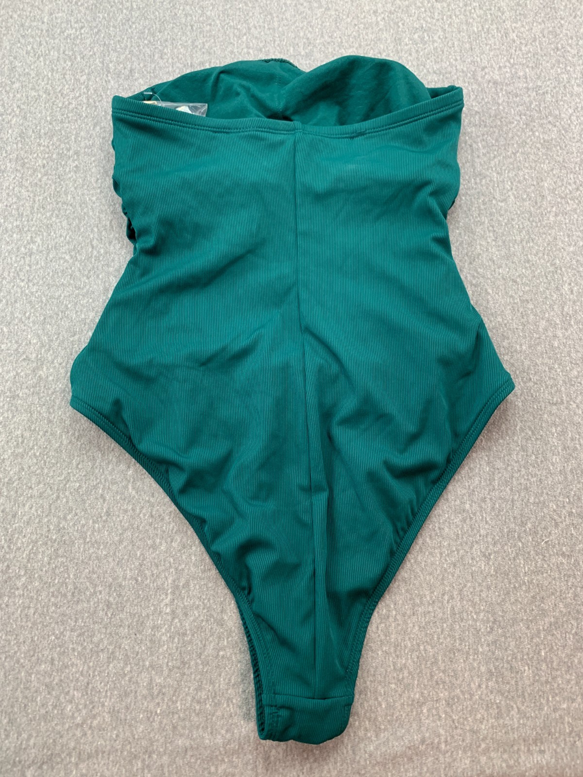 Shade & Shore Ribbed Knit Bandeau Strapless 1 PC Swimsuit Womens M Forrest Green