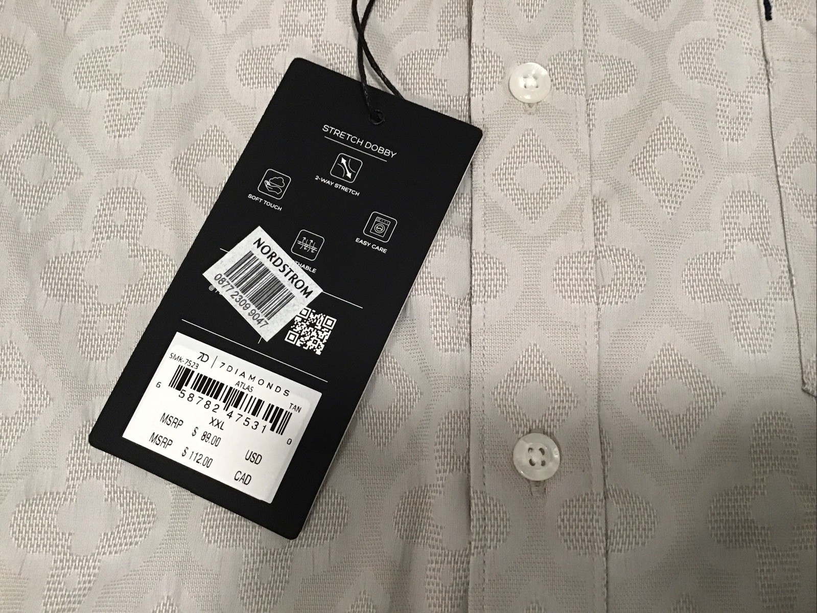 NWT 7D 7 Diamonds Atlas Tan Stretch Mens Shirt Size XXL Short Sleeve Button NEW
