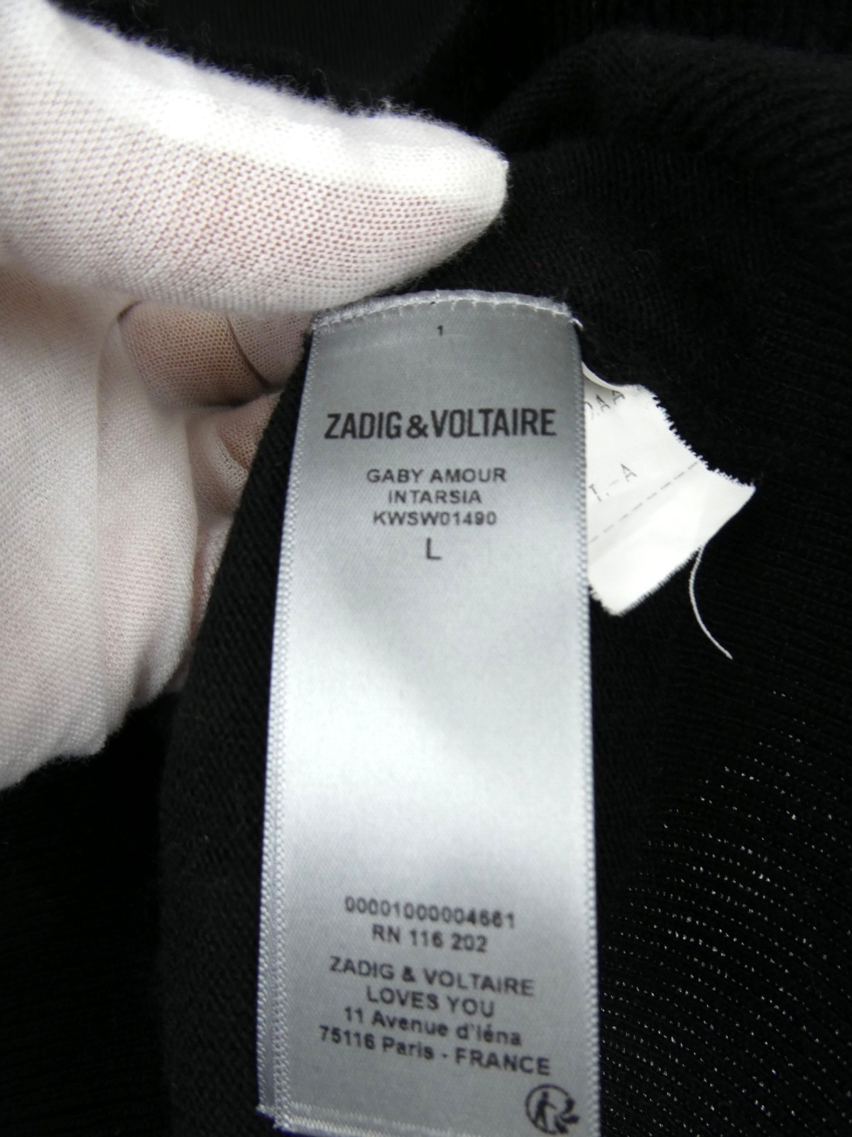 ZADIG & VOLTAIRE Gaby Amour Women’s Size L Black Sweater Made in Madagascar