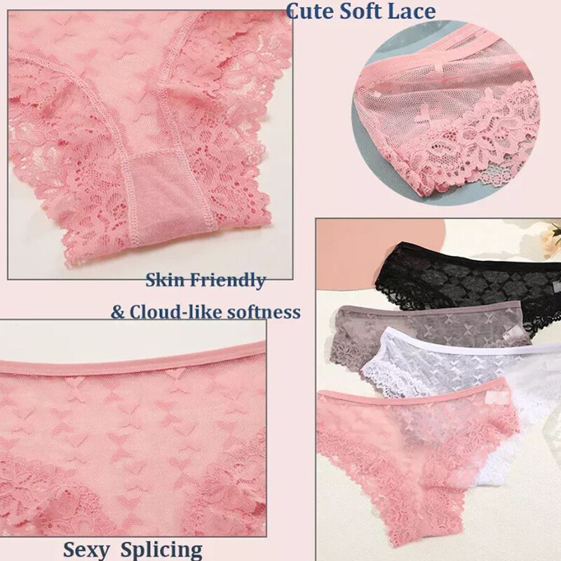 4 Pack Lot Sexy Womens Panties Underwear See Through Sheer Lace Brief Lingeries