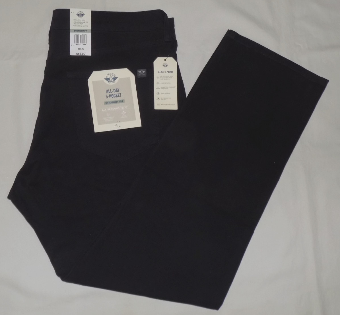 DOCKERS Men’s All-Day 5-Pocket Straight Fit Pants All Seasons Tech Black 36X30