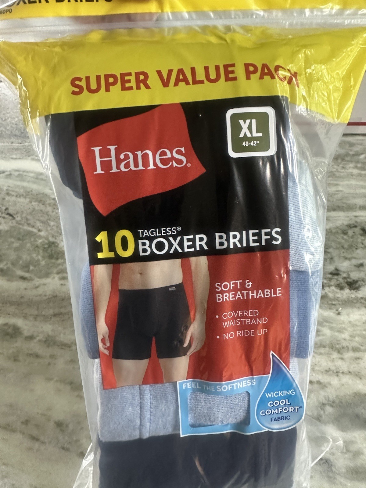 Men’s Hanes 10 Pk Boxer Briefs Assorted Blues Soft And Breathable Size XL 40-42