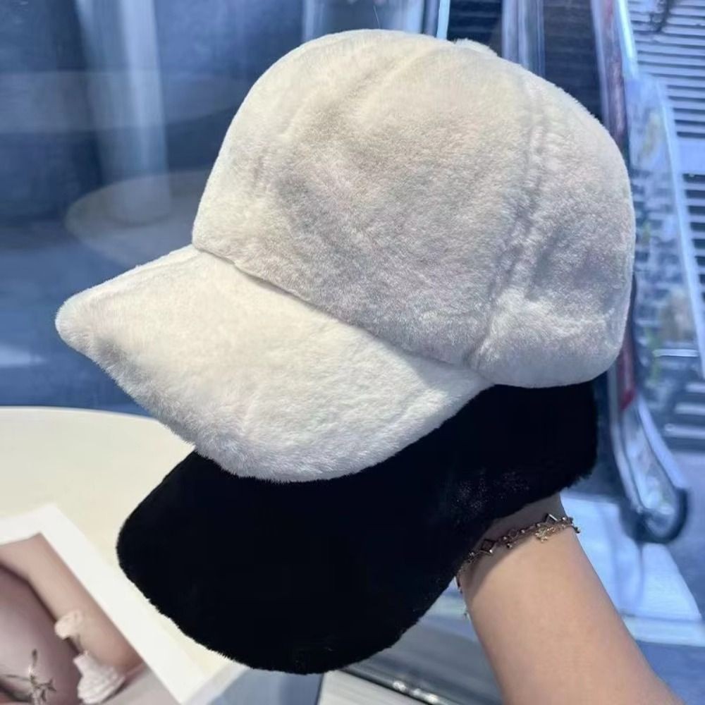Winter Women Fluffy Faux Fur Baseball Cap Thickened Warm Snapback Duckbill Hat