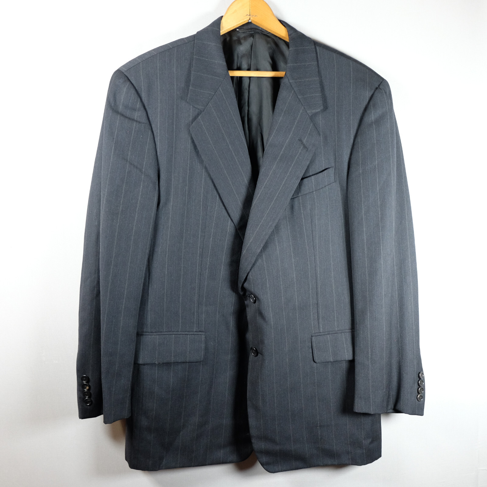 Hickey Freeman 44R Navy Gray Wool Pinstripe 2 Button Sportcoat Blazer Jacket Men