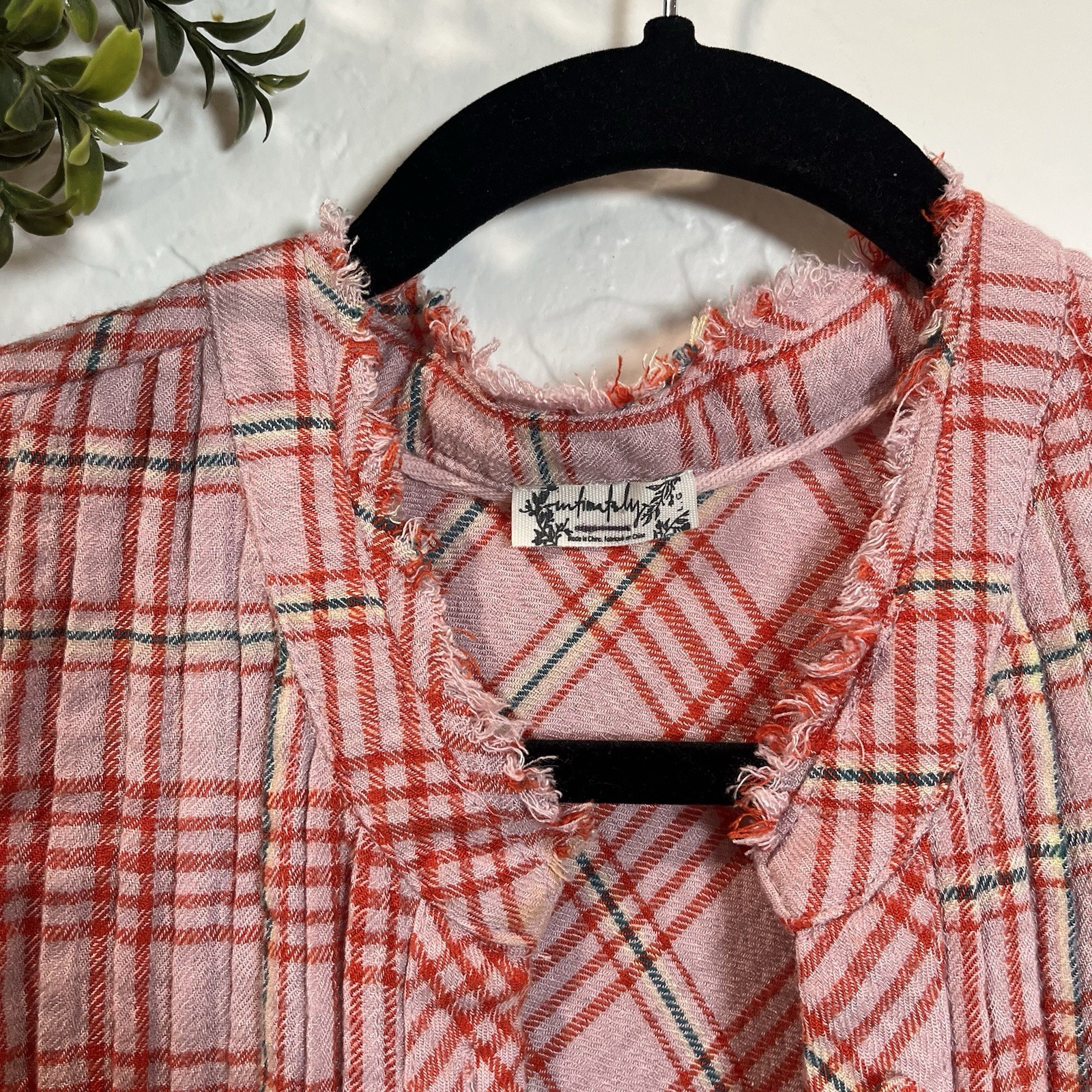 Free People Intimately On Repeat Pink Plaid Tunic Sleep Shirt Dress Large Flaw